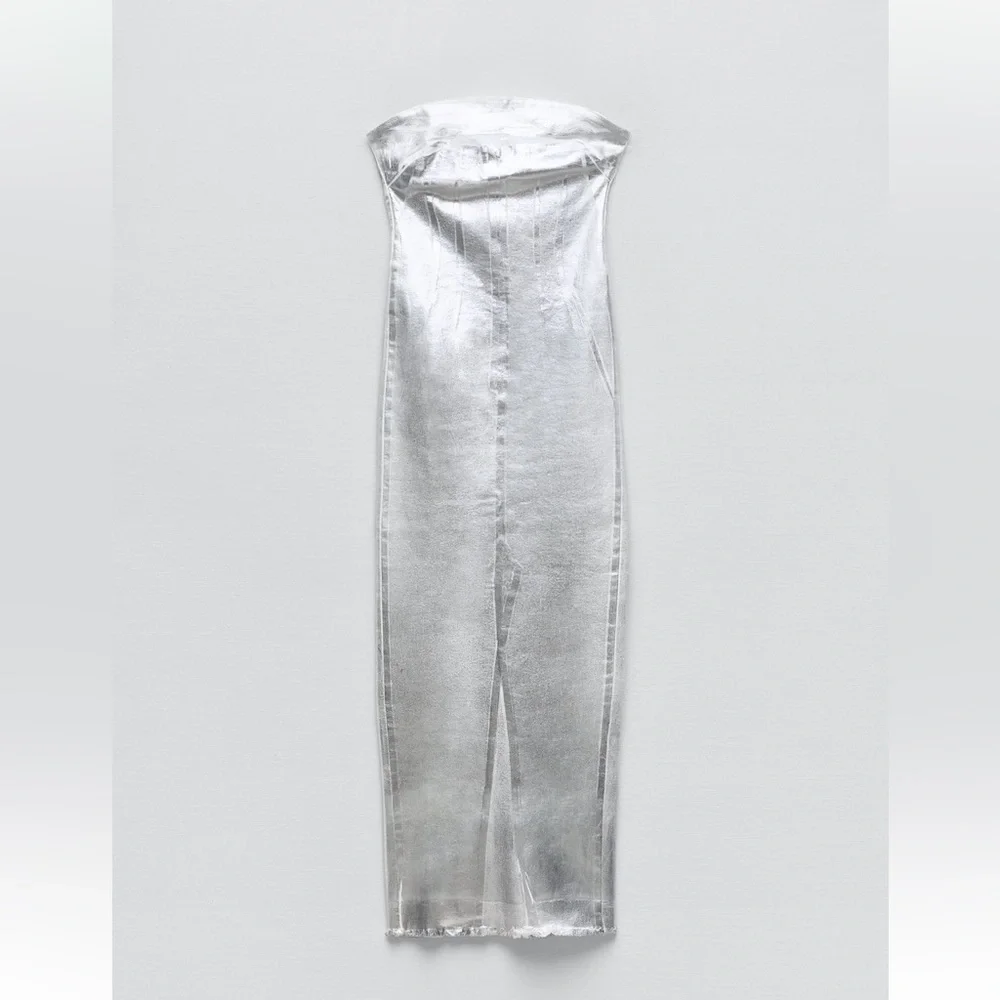 Zara ZW FITTED METALLIC DRESS. Silver. Size XS. New with Tags. - Picture 5 of 8